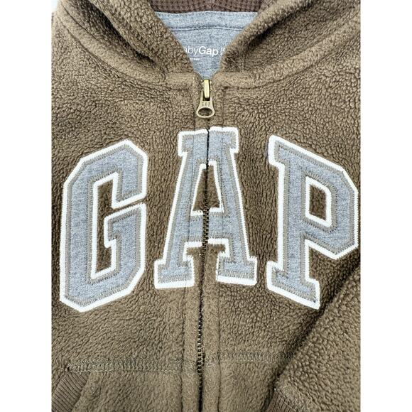 babyGap Toddler 4yrs Brown Fleece Zip Hoodie M Grey GAP Logo Fleece Lined EUC - Picture 3 of 6